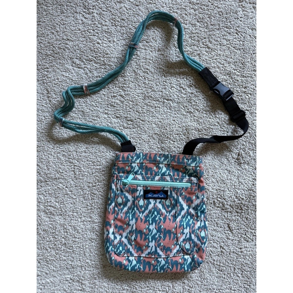 KAVU Keepalong Crossbody Bag Coral Turquoise‎ Beach Paint Canvas